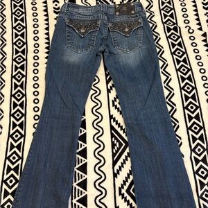 Miss Me Blue Flare Wide Leg Jeans with Decorative Stitching